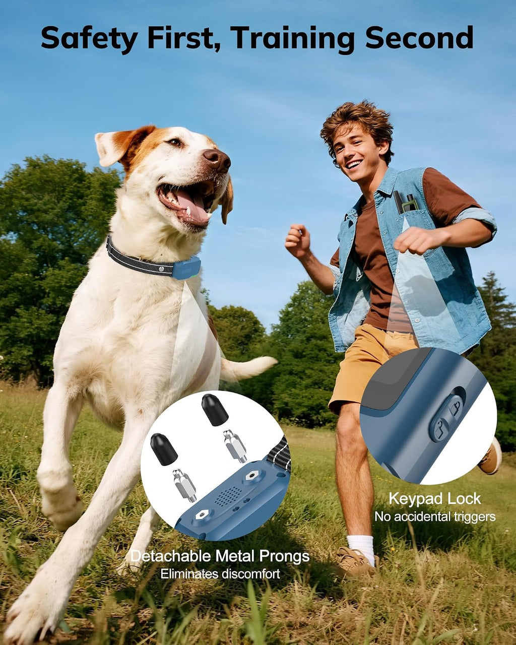 Dog Shock Collar - 4500FT Dog Training Collar with Remote, IPX8 Waterproof Electric Dog Collar with 4 Training Modes, Rechargeable eCollar for Small Medium Large Dogs 10-120lbs(Sky Blue)