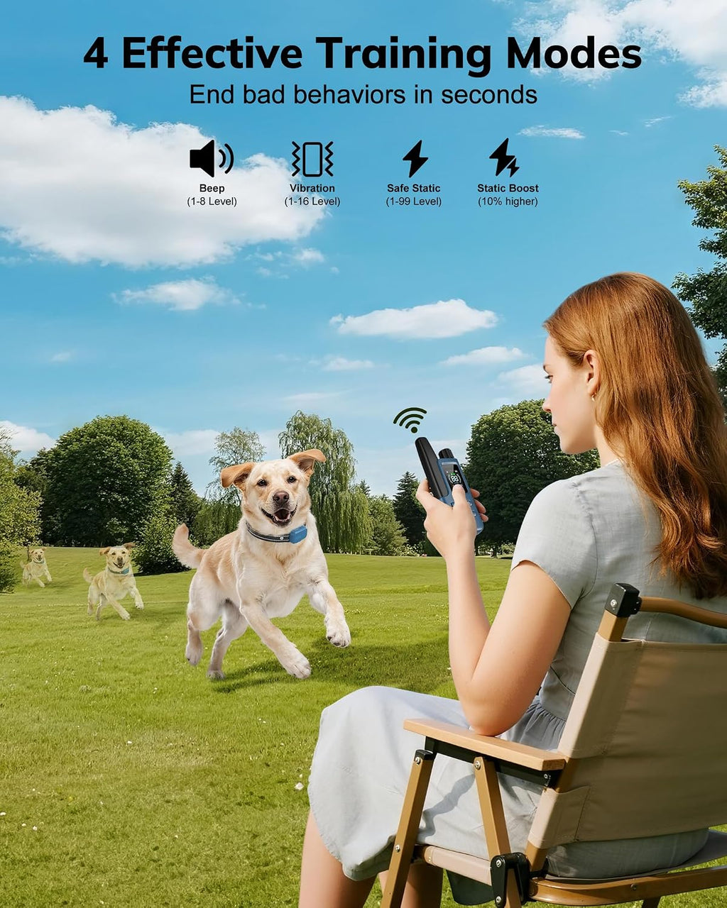 Dog Shock Collar - 4500FT Dog Training Collar with Remote, IPX8 Waterproof Electric Dog Collar with 4 Training Modes, Rechargeable eCollar for Small Medium Large Dogs 10-120lbs(Sky Blue)