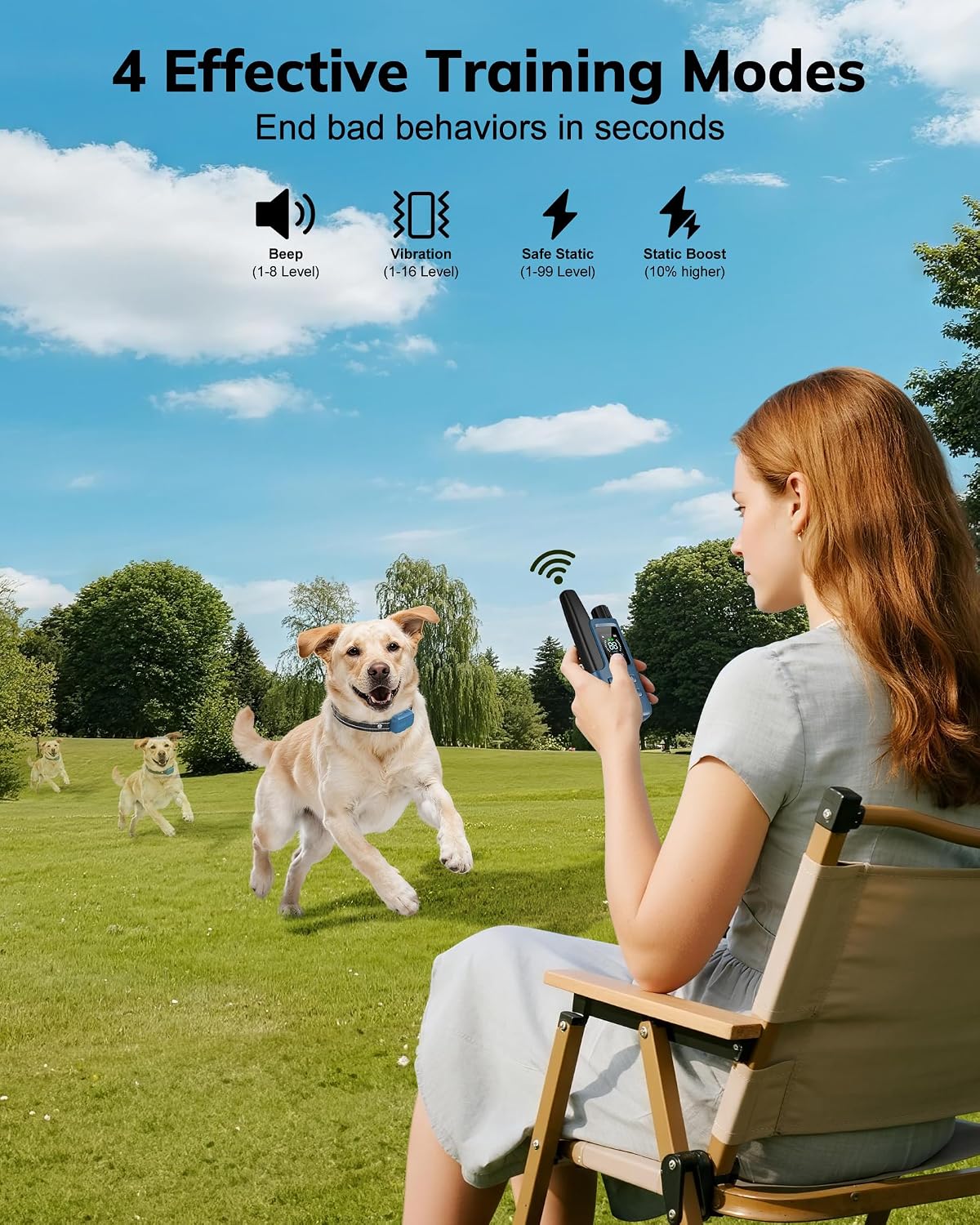 Dog Shock Collar - 4500FT Dog Training Collar with Remote, IPX8 Waterproof Electric Dog Collar with 4 Training Modes, Rechargeable eCollar for Small Medium Large Dogs 10-120lbs(Sky Blue)