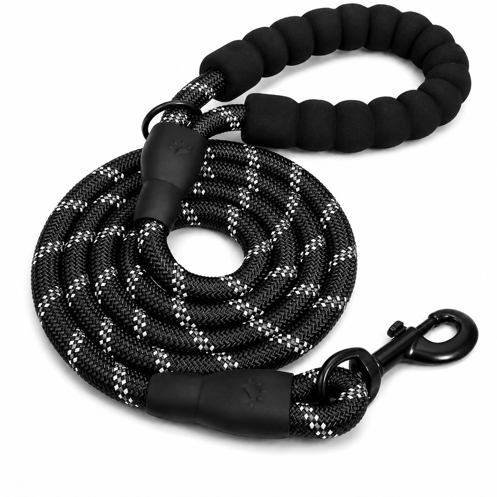 ARVELLO Reflective Dog Rope Leash with Padded Handle, Poop Bag Holder & Waste Bag Roll, Heavy Duty Braided Training Leash for Small Medium Large Dogs