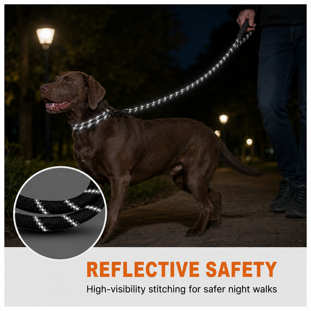ARVELLO Reflective Dog Rope Leash with Padded Handle, Poop Bag Holder & Waste Bag Roll, Heavy Duty Braided Training Leash for Small Medium Large Dogs