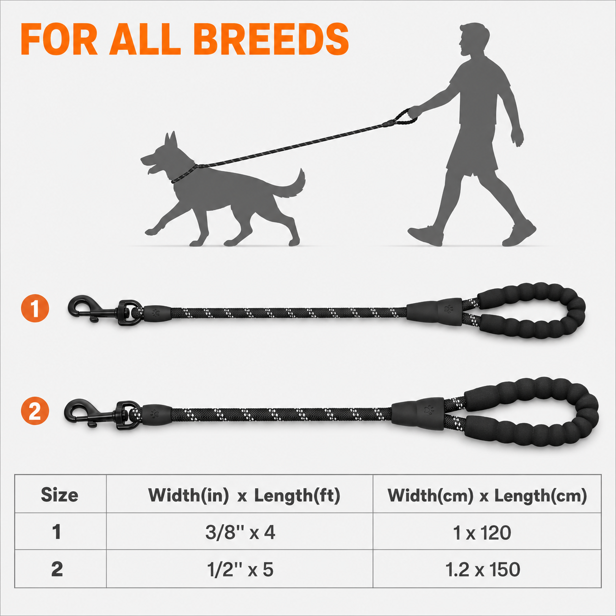 ARVELLO Reflective Dog Rope Leash with Padded Handle, Poop Bag Holder & Waste Bag Roll, Heavy Duty Braided Training Leash for Small Medium Large Dogs