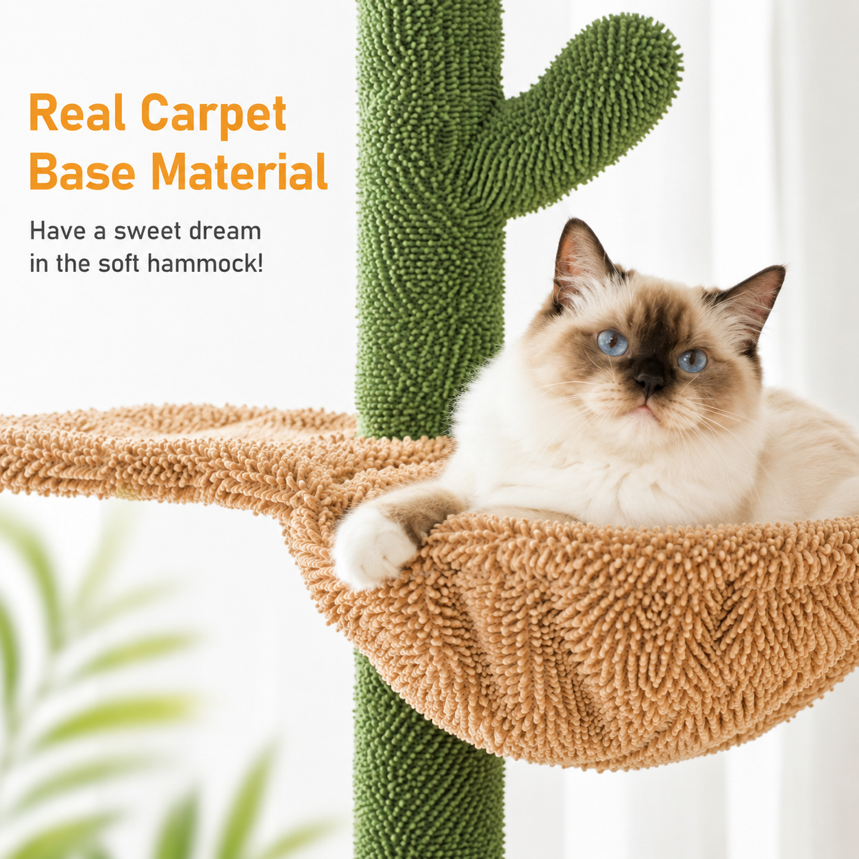 Cat Tree 5-Tier Floor to Ceiling Cat Tower Cactus Tall Climbing Tree with Scratching Post Hammock Dangling Ball for Indoor Cats